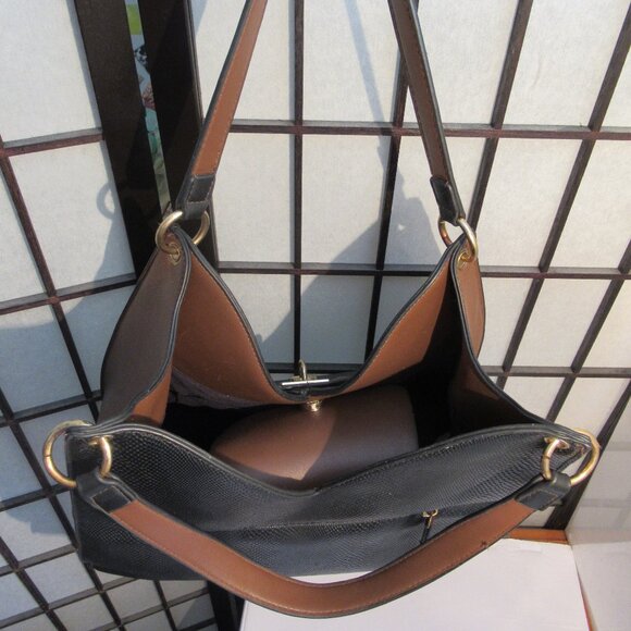 Adriennne Vittadeni, handbag, Faux Leather, Brown & Black, Gold accents, lined. - Picture 3 of 15